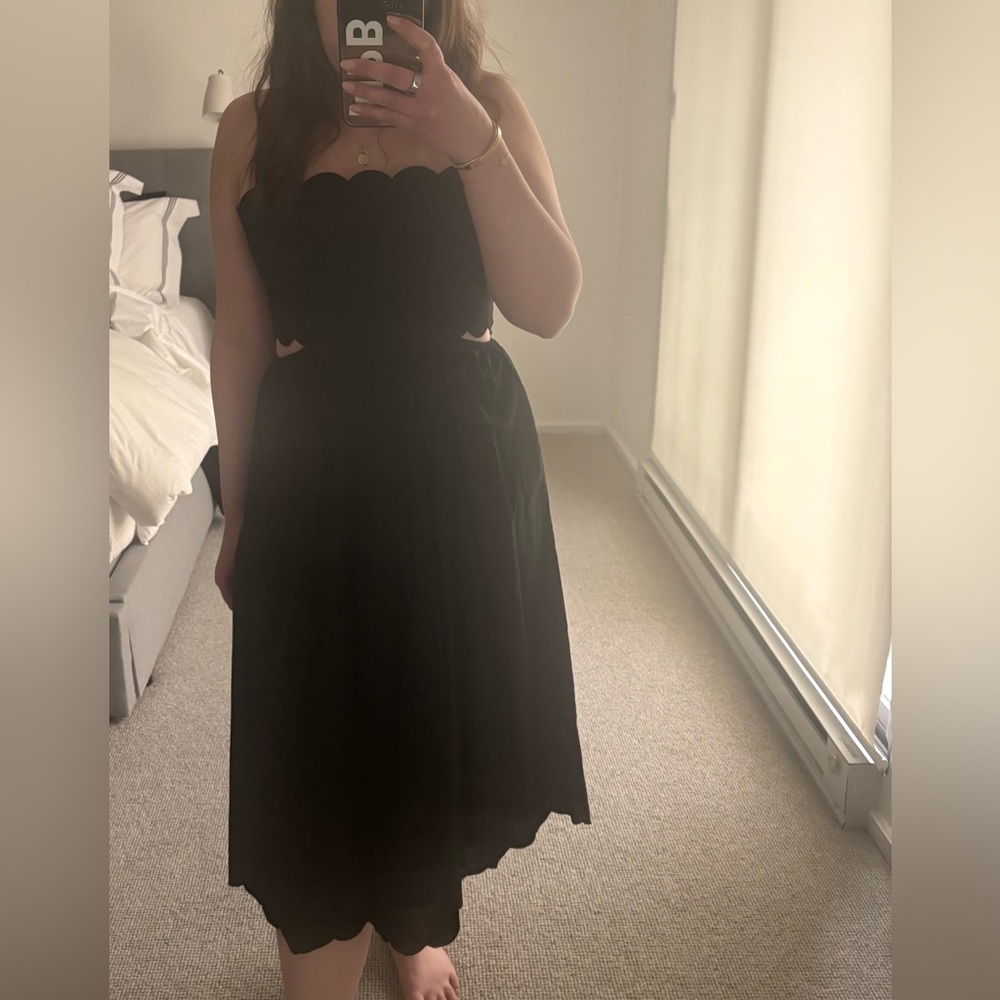 Black scallop midi dress